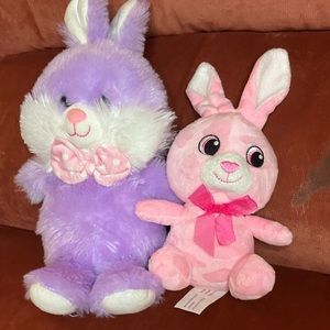 2 bunny’s one pink, one purple are both from Walmart.